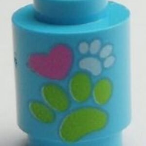 3062bpb039 – Brick, Round 1 x 1 Open Stud with Paw Prints and Heart Pattern