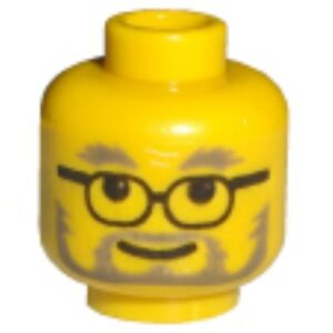 3626bpx14 – Minifigure, Head Glasses with Gray Eyebrows, Beard and Moustache Pattern – Blocked Open Stud