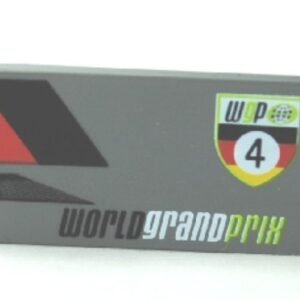 87079pb0054R – Tile 2 x 4 with ‘WGP 4’ and ‘WORLD GRAND PRIX’ Pattern Model Right Side