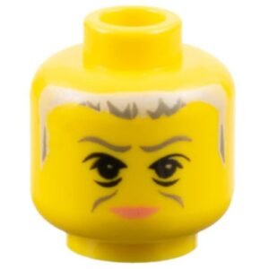 3626bpb0168 – Minifigure, Head Female Dark Gray Eyebrows and Cheek Lines, Black Eyelids, Light Gray Hair, Peach Lips, Neutral Pattern – Blocked Open Stud