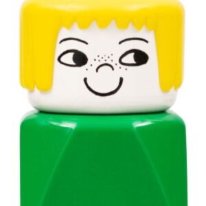 dupfig019 – Duplo 2 x 2 x 2 Figure Brick Early, Female on Green Base, Yellow Hair, Nose Freckles