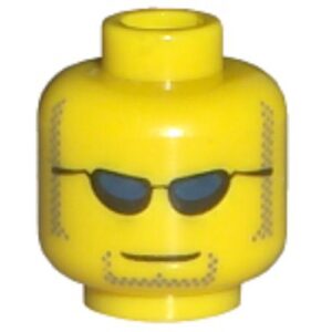 3626bpx299 – Minifigure, Head Glasses with Dark Blue Sunglasses, Closed Mouth, Light Brown Sideburns and Goatee Pattern – Blocked Open Stud