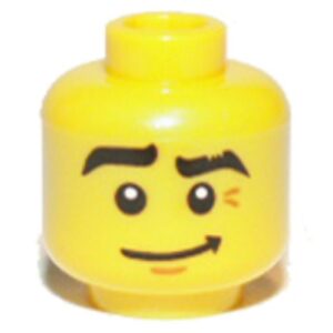 3626bpb0776 – Minifigure, Head Black Eyebrows, Raised Right Eyebrow, Crooked Smile Pattern – Blocked Open Stud