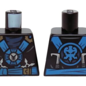 973pb2078 – Torso Ninjago Blue and Gold Straps and Belt, Round Emblem, Weapons and Dark Blue Undershirt Pattern