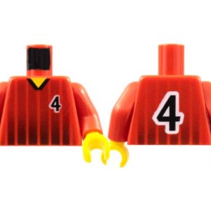 973pb0169c01 – Torso Soccer Black Fading Stripes and Number 4 Front and Back Pattern / Red Arms / Yellow Hands