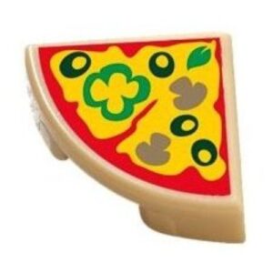 25269pb003 – Tile, Round 1 x 1 Quarter with Pizza Slice with Green Peppers, Mushrooms, and Black Olives Pattern
