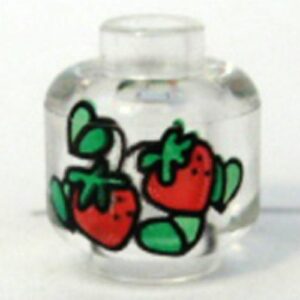 3626bpx85 – Minifigure, Head without Face with Red Strawberries with Green Leaves Pattern – Blocked Open Stud