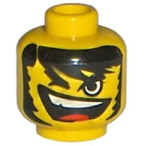 3626bpb0022 – Minifigure, Head Male Open Mouth and Teeth, Long Black Hair, One Closed Eye Pattern – Blocked Open Stud