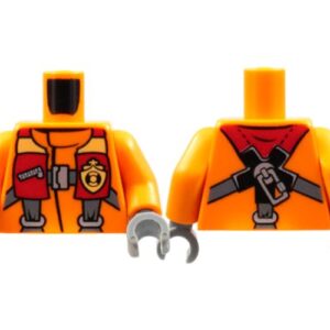 973pb1437c01 – Torso Coast Guard, Jacket with Harness and Yellow Coast Guard Logo Badge Pattern / Orange Arms / Dark Bluish Gray Hands