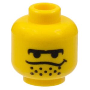 3626bpx100 – Minifigure, Head Male Black Unibrow, Stubble under Dipping Mouth Line Pattern – Blocked Open Stud