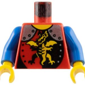 973pb0105c02 – Torso Castle Armor with Standing Dragon and Silver Shoulders, Yellow Neck Pattern / Blue Arms / Yellow Hands