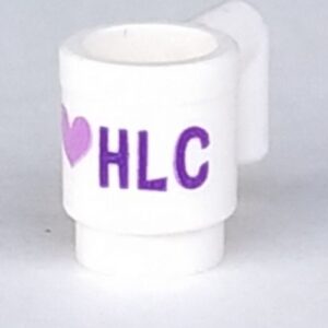 3899pb007 – Minifigure, Utensil Cup with Dark Purple and Medium Lavender ‘I’ Heart ‘HLC’ Pattern