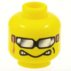 3626bpb0189 – Minifigure, Head Glasses with Silver Sunglasses with Ribbon, Aggravated Grin Pattern – Blocked Open Stud