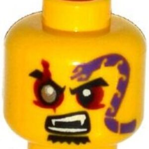 3626cpb1325 – Minifigure, Head Black Eyebrows, Red Eyes with Silver Pupil Right, Goatee, Purple Snake Tattoo, Open Mouth with Fangs Pattern – Hollow Stud