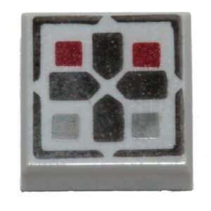 3070bpb096 – Tile 1 x 1 with Groove with Black Cross and Dark Red and Dark Bluish Gray Buttons Pattern