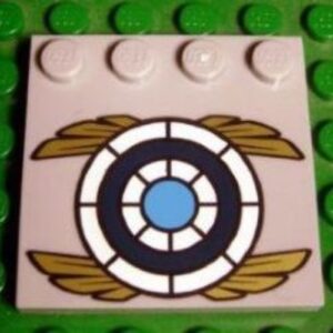 6179pb054 – Tile, Modified 4 x 4 with Studs on Edge with Blue and White Target with Gold Wings Pattern