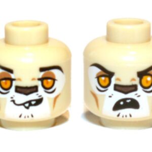 3626cpb0881 – Minifigure, Head Dual Sided Alien Chima Lion with Orange Eyes, Brown Nose, Crooked Smile / Open Mouth Pattern (Leonidas) – Hollow Stud