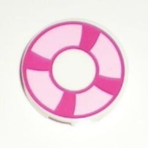 4150pb106 – Tile, Round 2 x 2 with Magenta and Bright Pink Life Preserver, Curved Bands Pattern