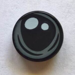 98138pb089 – Tile, Round 1 x 1 with 2 White Spots and Dark Bluish Gray Irregular Circular Outline (Spider Eye) Pattern