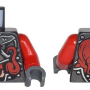 973pb2610c01 – Torso Ninjago Metallic Silver Armor with Clock and Large Red Snake with White Fangs on Back Pattern / Red Arms / Dark Bluish Gray Hands
