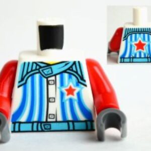 973pb1000c01 – Torso Racers with 5 Buttons, Stripes and Red Star Front and Back Pattern / Red Arms / Dark Bluish Gray Hands