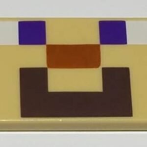 87079pb0555 – Tile 2 x 4 with White and Purple Squares, Dark Orange Rectangle, and Dark Brown Mouth Shape (Minecraft Steve Face) Pattern