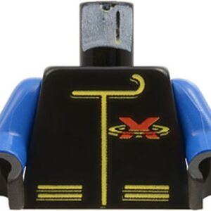 973p8ac04 – Torso Racing Suit with Red Letter X Extreme Team Logo and Yellow Lines Pattern / Blue Arms / Black Hands