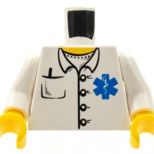 973pb0409c01 – Torso Hospital EMT Star of Life, Open Collar, Buttons, Pocket Pen Pattern / White Arms / Yellow Hands