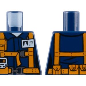 973pb2991 – Torso Town Miners Dark Blue Shirt with Orange Suspender Straps with Radio and ID Badge Pattern