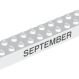 3006pb006 – Brick 2 x 10 with Black ‘SEPTEMBER’ and ‘OCTOBER’ Pattern on opposite sides