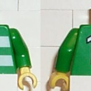 973pb0365c01 – Torso Soccer Uniform Shirt with White Horizontal Stripes, Neck, and Number 10 on Back Pattern / Green Arms / Yellow Hands