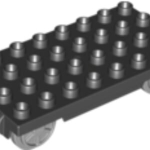 31300c03 – Duplo, Train Base 4 x 8 with Light Bluish Gray Train Wheels and Black Movable Hook