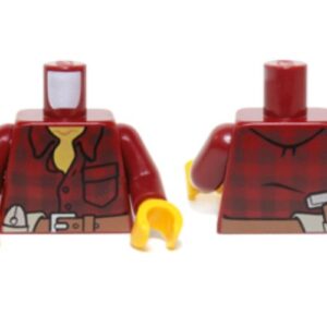 973pb1256c01 – Torso Flannel Shirt with Pocket and Belt with Pliers and Hammer Pattern / Dark Red Arms / Yellow Hands