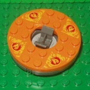 92549c05pb02 – Turntable 6 x 6 x 1 1/3 Round Base with Orange Top and Red Phoenixes on Yellow Flames Pattern (Ninjago Spinner)