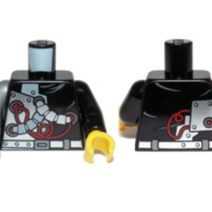 973pb1577c01 – Torso Ninjago with Red Wires and Mechanical Parts Pattern / Black Arm Left / Flat Silver Arm Right / Yellow Hand Left / Black Hand Right