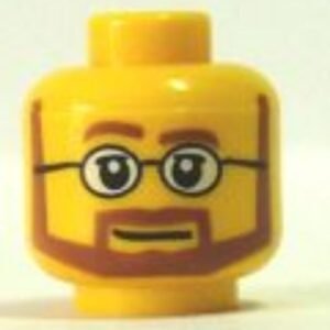 3626bpb0267 – Minifigure, Head Beard Brown Angular with White Pupils and Glasses Pattern – Blocked Open Stud