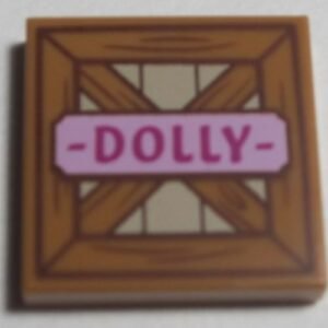 3068bpb1117 – Tile 2 x 2 with Groove with Wooden Fence and Bright Pink Name Tag with Magenta ‘DOLLY’ Pattern