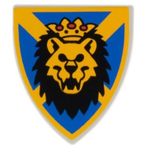 3846px5 – Minifigure, Shield Triangular  with Lion Head, Blue and Yellow Pattern