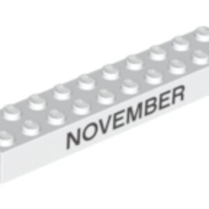 3006pb007 – Brick 2 x 10 with Black ‘NOVEMBER’ and ‘DECEMBER’ Pattern on opposite sides