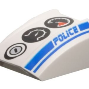 30602pb025 – Slope, Curved 2 x 2 Lip with Black Gauges and Blue ‘POLICE’ and Stripes Pattern