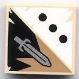 3068bpb0419 – Tile 2 x 2 with Groove with 3 Black Dots and Sword Pattern