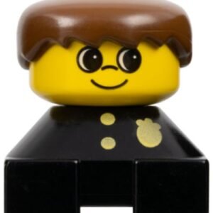 2327pb27 – Duplo 2 x 2 x 2 Figure Brick, Black Base with Police Pattern, Yellow Head, Brown Male Hair