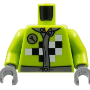 973pb1384c01 – Torso Mechanic Racing Jacket with Wrench and Black and White Checkered Pattern / Lime Arms / Dark Bluish Gray Hands