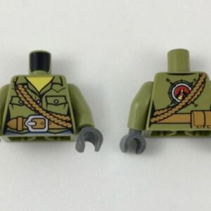 973pb2471c01 – Torso Volcano Explorer Female Shirt with Belt and Shoulder Ropes Front, Volcano Logo Back Pattern / Olive Green Arms / Dark Bluish Gray Hands