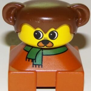 2327pb30 – Duplo 2 x 2 x 2 Figure Brick, Dog, Dark Orange Base with Green Scarf, Brown Hair with Ears, Yellow Dog Face