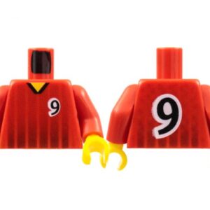 973pb0171c01 – Torso Soccer Black Fading Stripes and Number 9 Front and Back Pattern / Red Arms / Yellow Hands