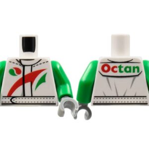 973pb1373c01 – Torso Octan Logo Jacket with Red and Green Stripe Pattern / Green Arms / Dark Bluish Gray Hands