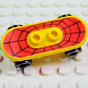 42511c01pb02 – Minifigure, Utensil Skateboard Deck with Black Web on Red Background Pattern (Sticker) with Black Wheels (42511pb02 / 2496) – Set 4853