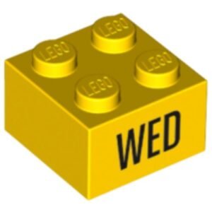 3003pb069 – Brick 2 x 2 with Black ‘WED’ Pattern