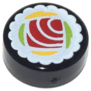 98138pb077 – Tile, Round 1 x 1 with Sushi Tuna Maki Roll Pattern